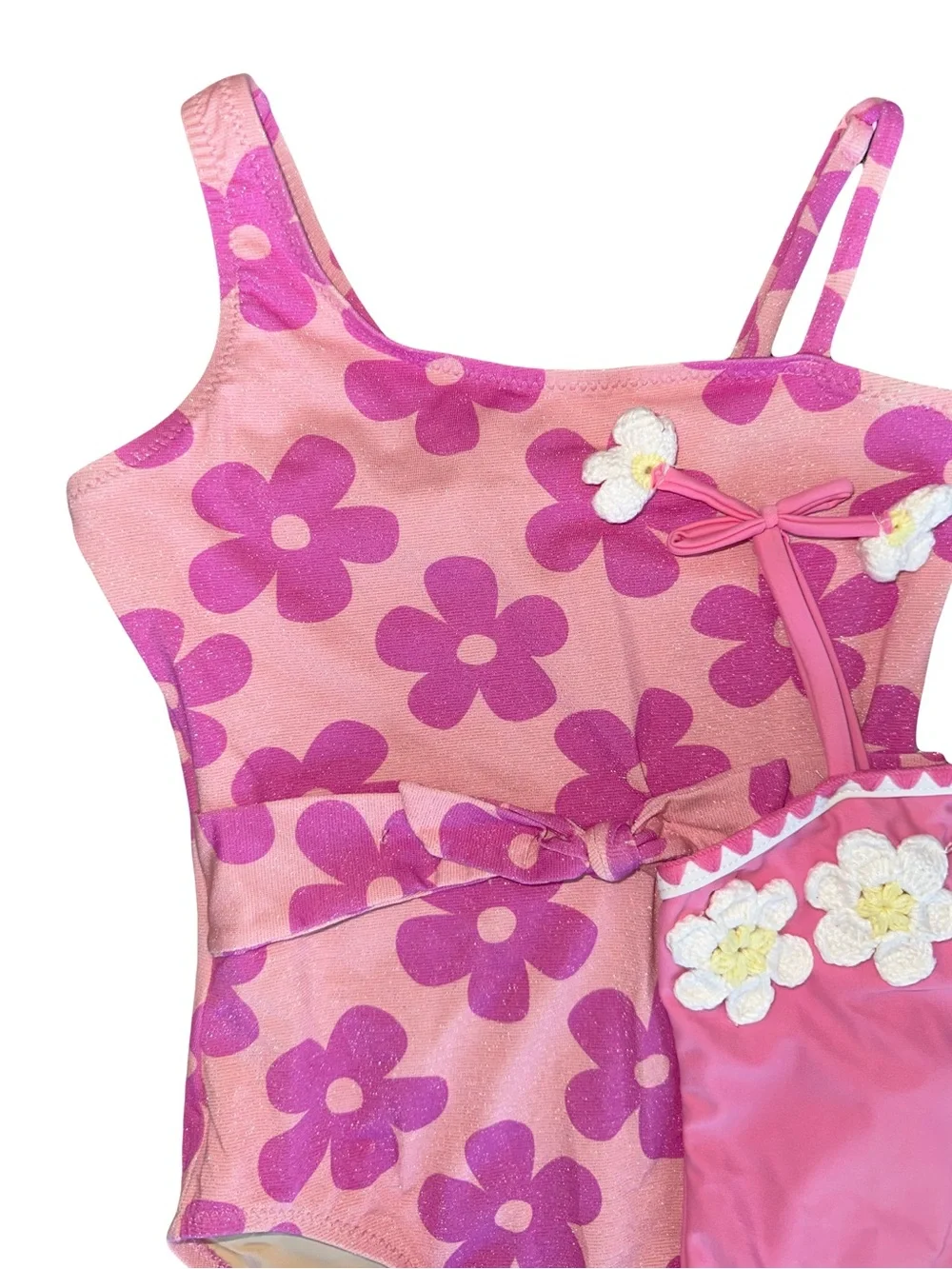 *SET OF 2* Shade Critters Girls Flower Crochet Pink One Piece Bathing Suits Sz 6